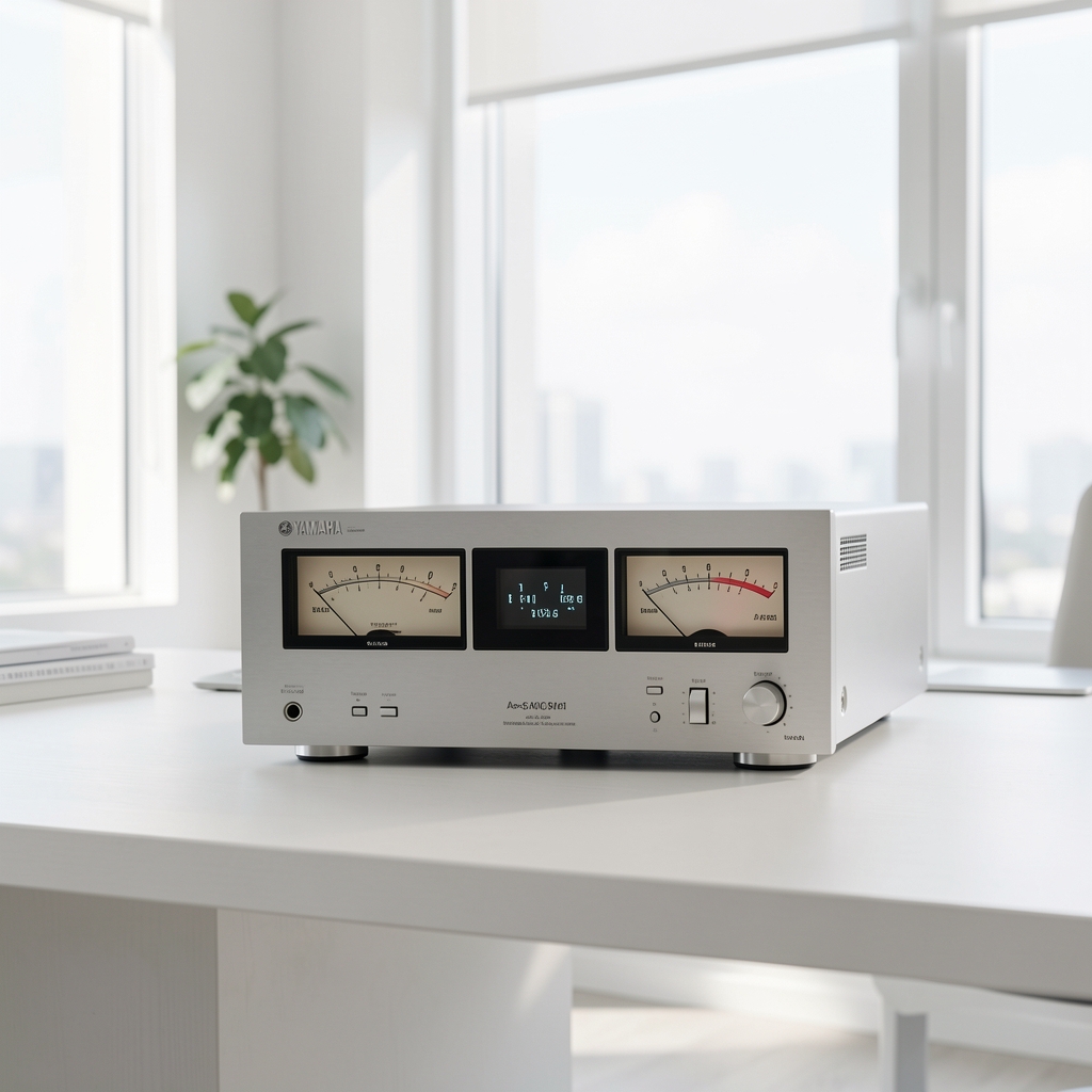 Yamaha A-S801 integrisano stereo pojačalo sa analognim VU metrima i srebrnim prednjim panelom